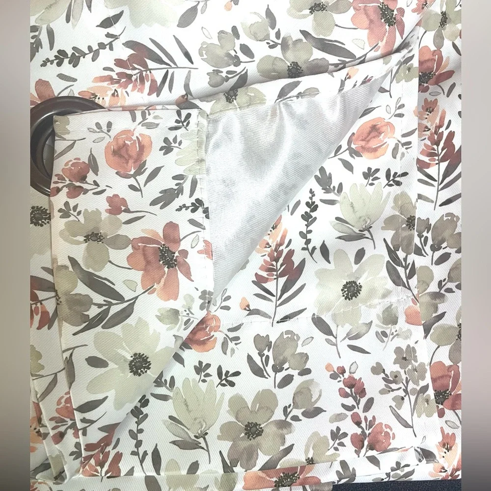2 Blackout Grommet Drapes Panels Floral Cream Tan Rose Green 37 x 84 ea NEW NWT
